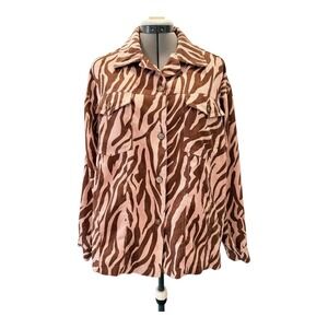Easel Los Angeles Zebra Print Corduroy Button Down Shirt Jacket Women's Size S
